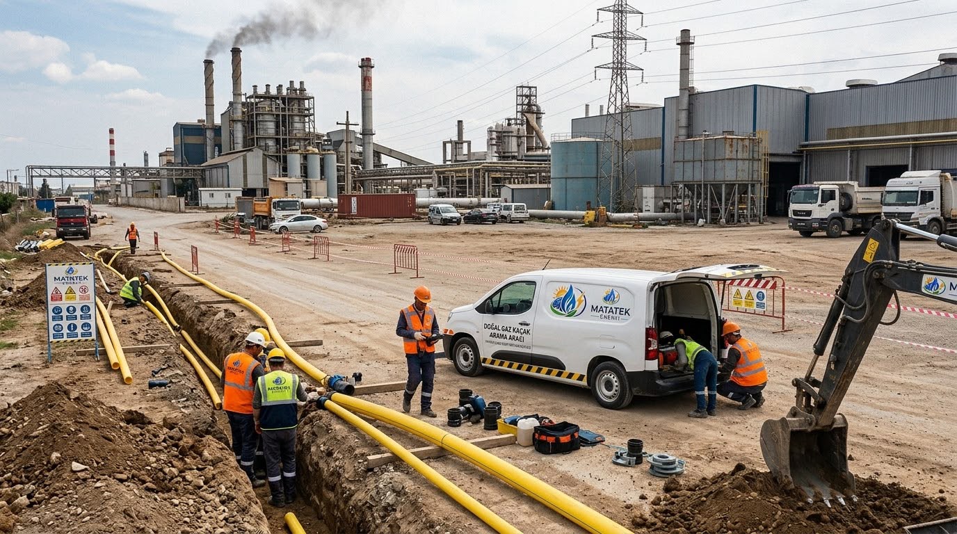 Endüstriyel tesiste doğalgaz hattı çalışması